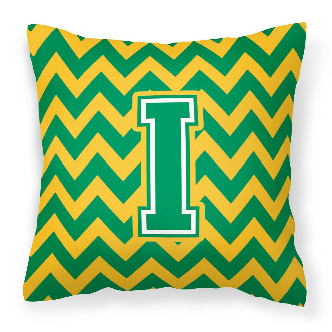 Letter I Chevron Green and Gold Fabric Decorative Pillow CJ1059-IPW1414 by Caroline's Treasures