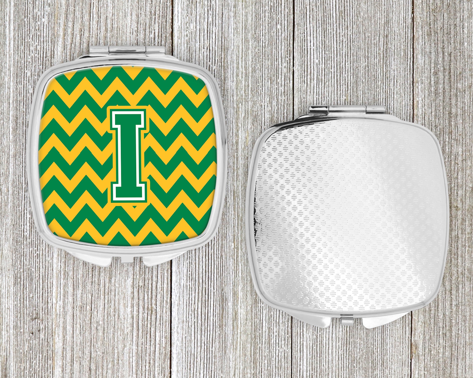 Letter I Chevron Green and Gold Compact Mirror CJ1059-ISCM  the-store.com.