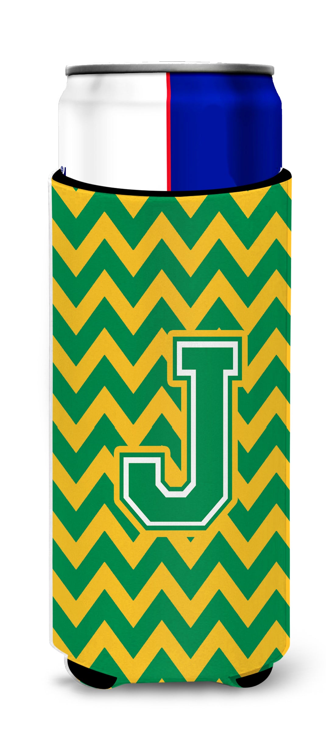 Letter J Chevron Green and Gold Ultra Beverage Insulators for slim cans CJ1059-JMUK.