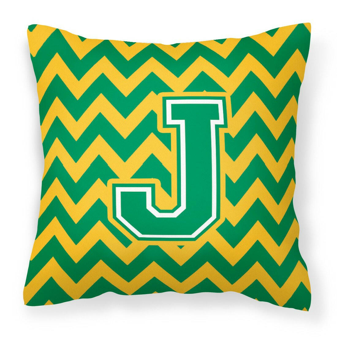 Letter J Chevron Green and Gold Fabric Decorative Pillow CJ1059-JPW1414 by Caroline's Treasures