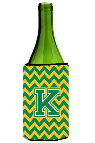 Letter K Chevron Green and Gold Wine Bottle Beverage Insulator Hugger CJ1059-KLITERK by Caroline's Treasures