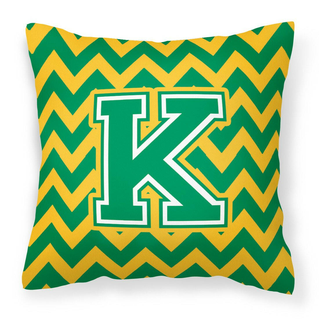 Letter K Chevron Green and Gold Fabric Decorative Pillow CJ1059-KPW1414 by Caroline's Treasures