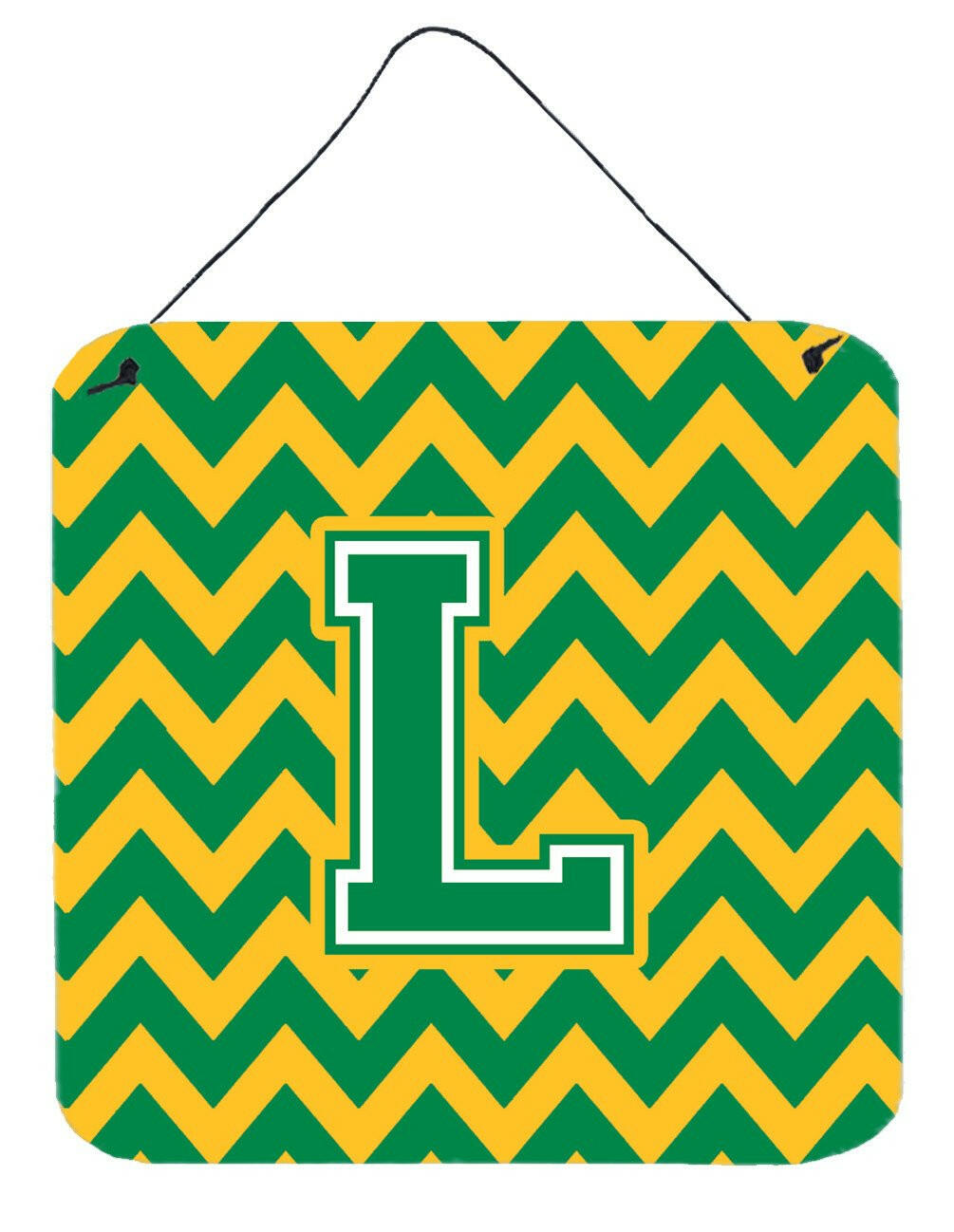 Letter L Chevron Green and Gold Wall or Door Hanging Prints CJ1059-LDS66 by Caroline&#39;s Treasures