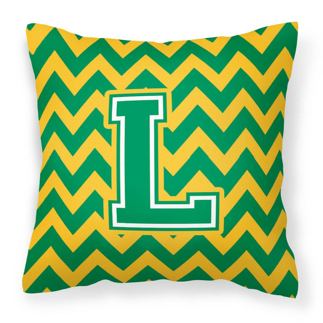 Letter L Chevron Green and Gold Fabric Decorative Pillow CJ1059-LPW1414 by Caroline's Treasures