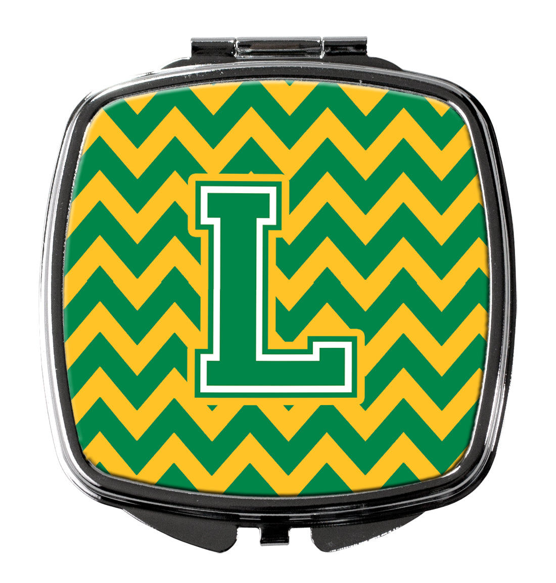 Letter L Chevron Green and Gold Compact Mirror CJ1059-LSCM  the-store.com.