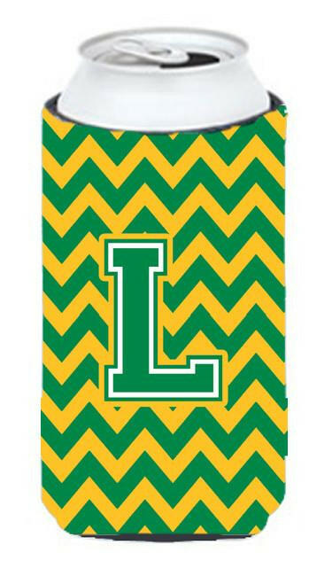 Letter L Chevron Green and Gold Tall Boy Beverage Insulator Hugger CJ1059-LTBC by Caroline&#39;s Treasures