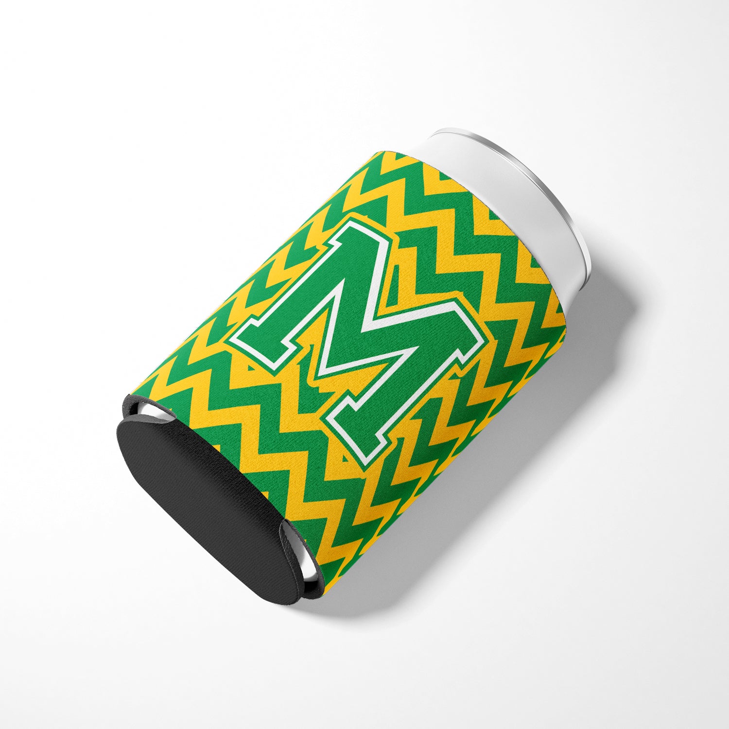 Letter M Chevron Green and Gold Can or Bottle Hugger CJ1059-MCC.