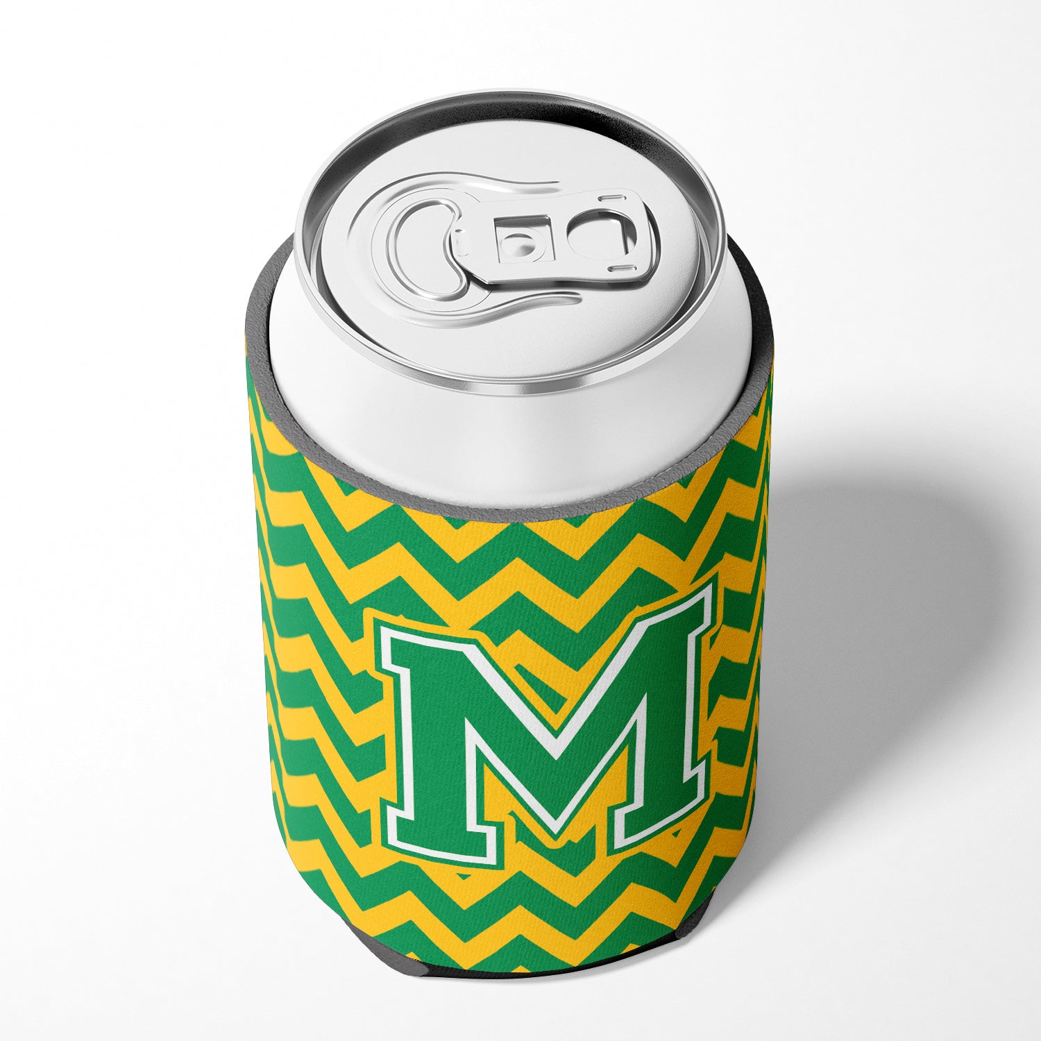 Letter M Chevron Green and Gold Can or Bottle Hugger CJ1059-MCC.