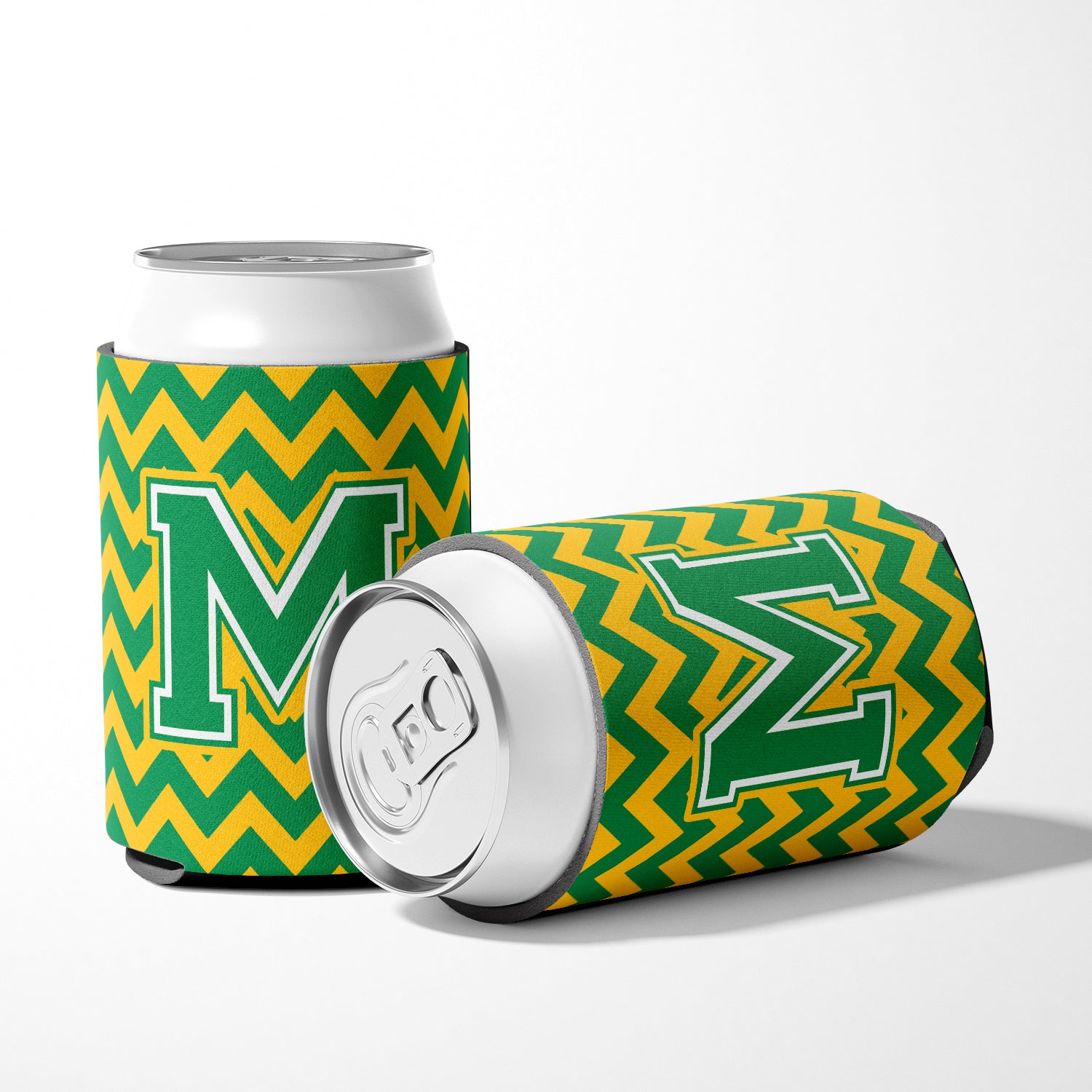 Letter M Chevron Green and Gold Can or Bottle Hugger CJ1059-MCC.