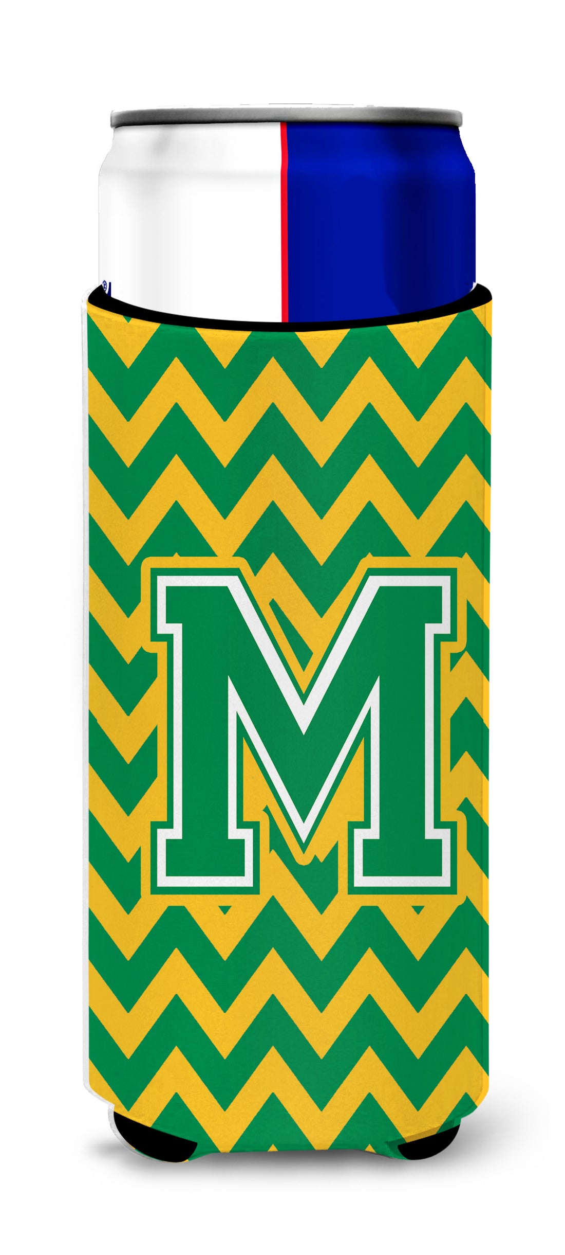 Letter M Chevron Green and Gold Ultra Beverage Insulators for slim cans CJ1059-MMUK.