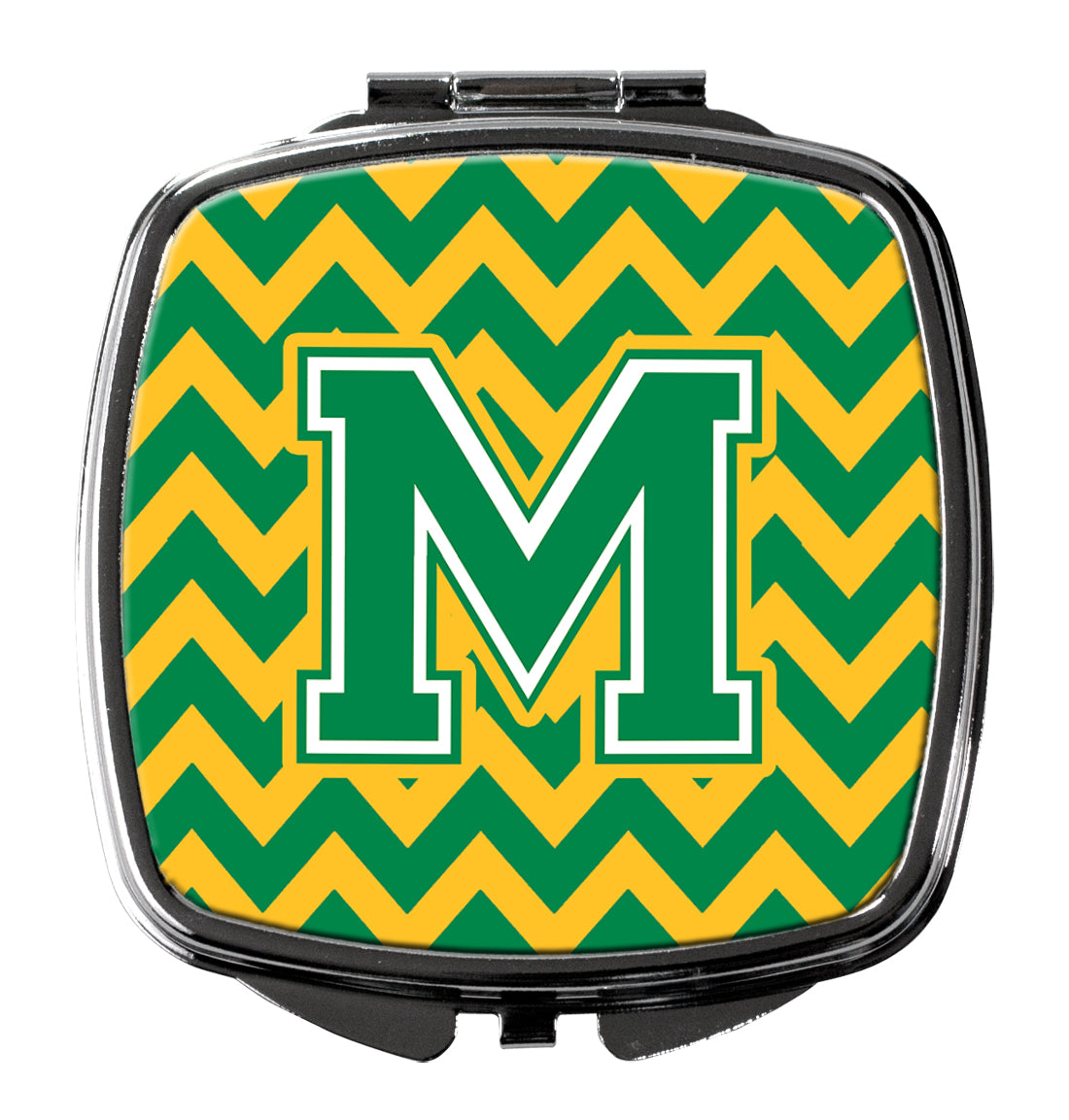 Letter M Chevron Green and Gold Compact Mirror CJ1059-MSCM  the-store.com.