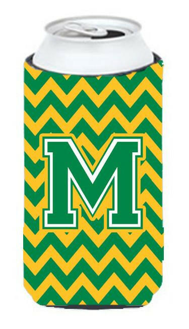 Letter M Chevron Green and Gold Tall Boy Beverage Insulator Hugger CJ1059-MTBC by Caroline's Treasures