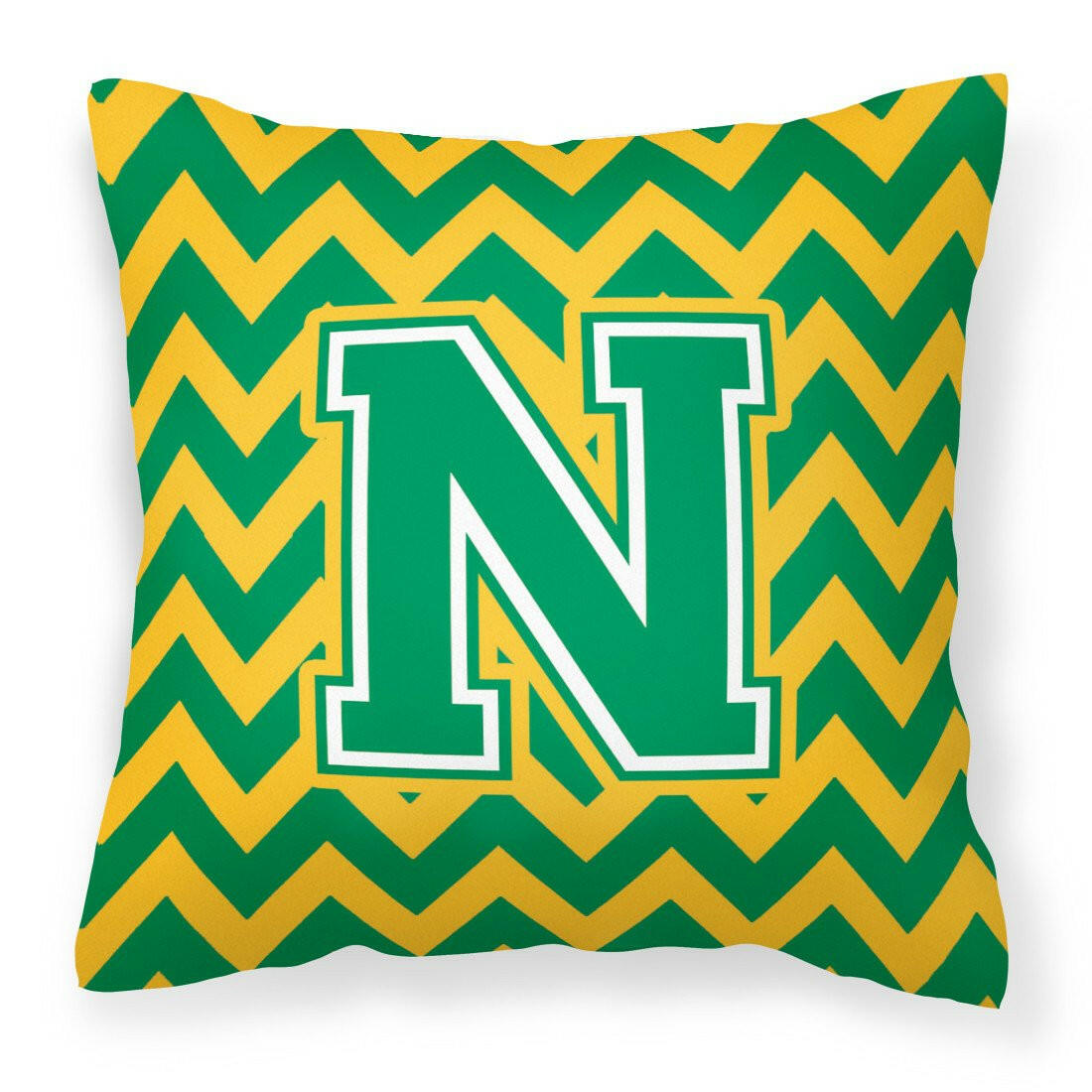 Letter N Chevron Green and Gold Fabric Decorative Pillow CJ1059-NPW1414 by Caroline's Treasures