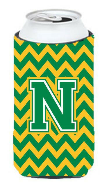 Letter N Chevron Green and Gold Tall Boy Beverage Insulator Hugger CJ1059-NTBC by Caroline&#39;s Treasures