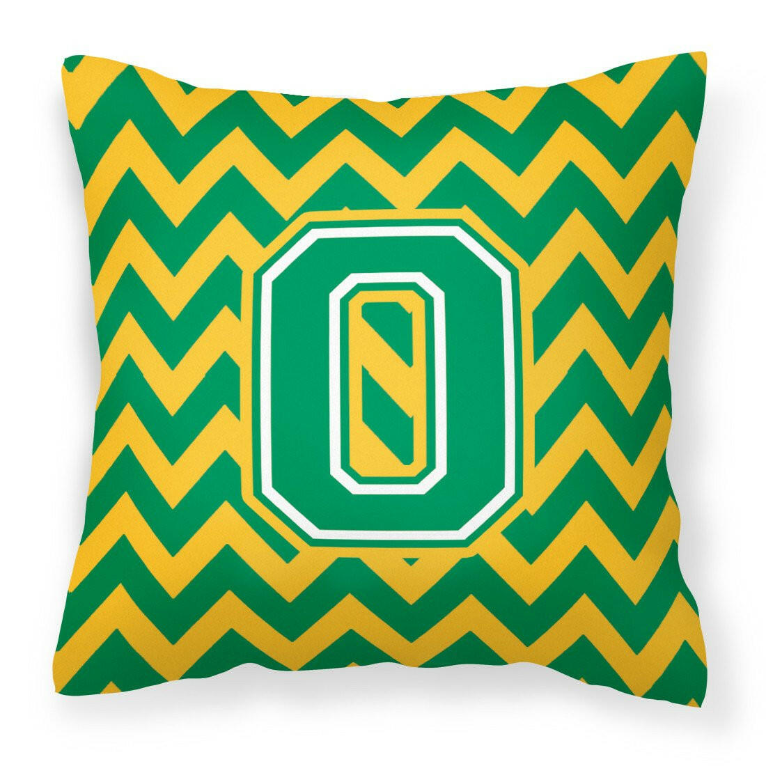 Letter O Chevron Green and Gold Fabric Decorative Pillow CJ1059-OPW1414 by Caroline's Treasures