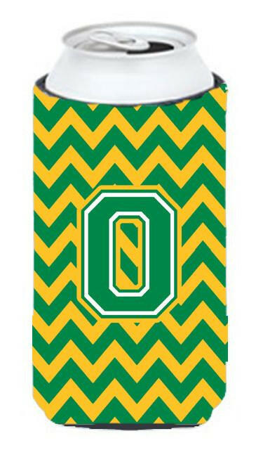 Letter O Chevron Green and Gold Tall Boy Beverage Insulator Hugger CJ1059-OTBC by Caroline's Treasures