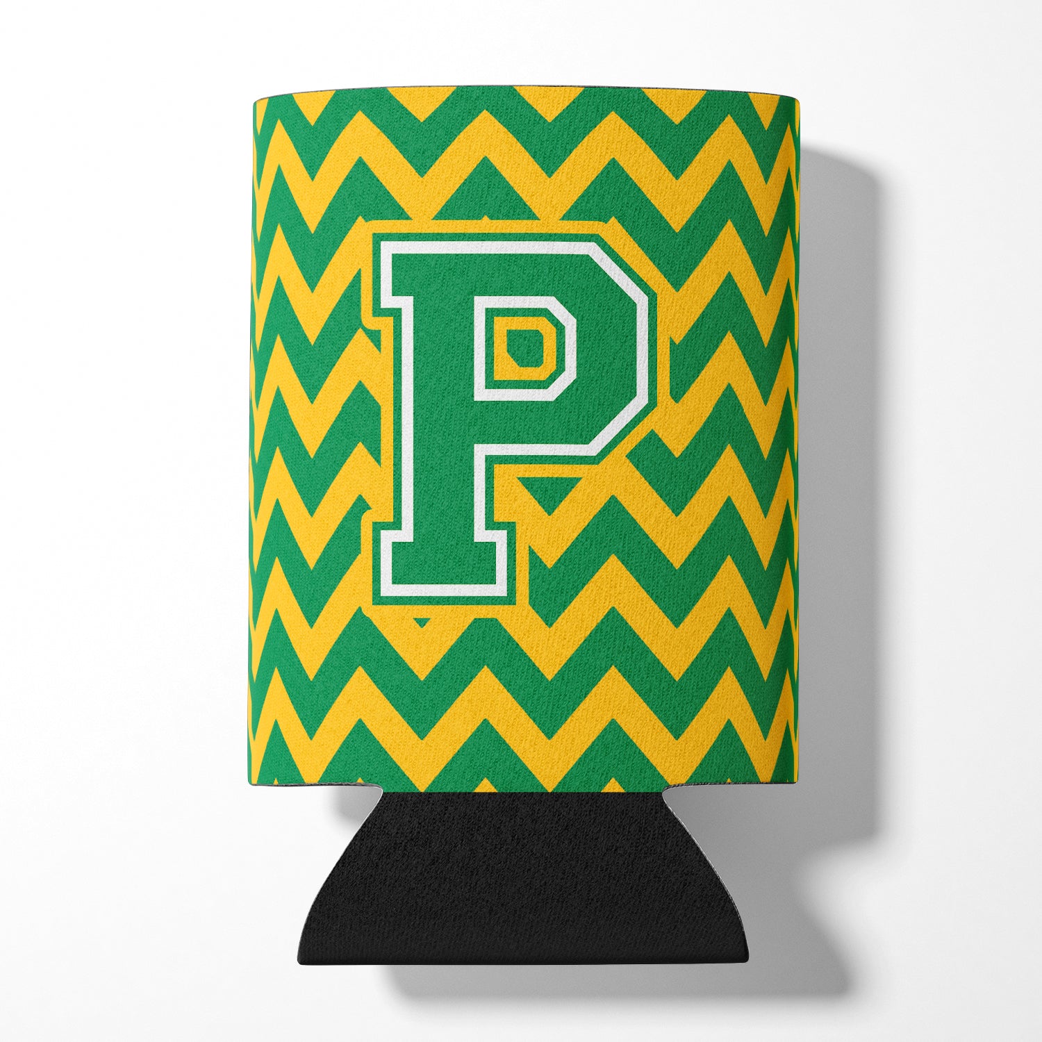 Letter P Chevron Green and Gold Can or Bottle Hugger CJ1059-PCC.