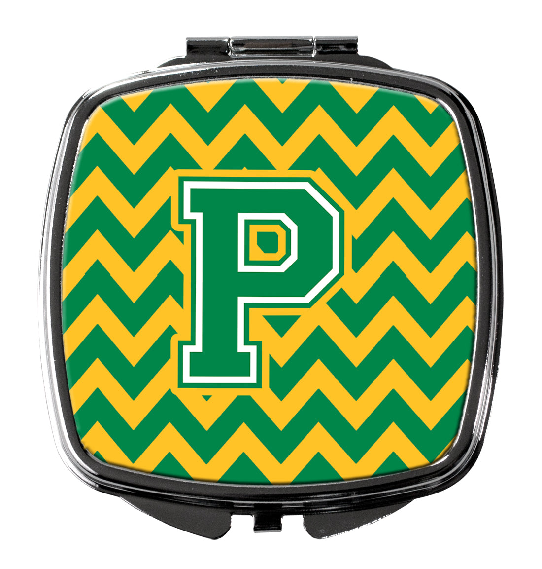 Letter P Chevron Green and Gold Compact Mirror CJ1059-PSCM  the-store.com.