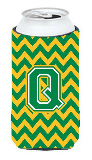 Letter Q Chevron Green and Gold Tall Boy Beverage Insulator Hugger CJ1059-QTBC by Caroline&#39;s Treasures