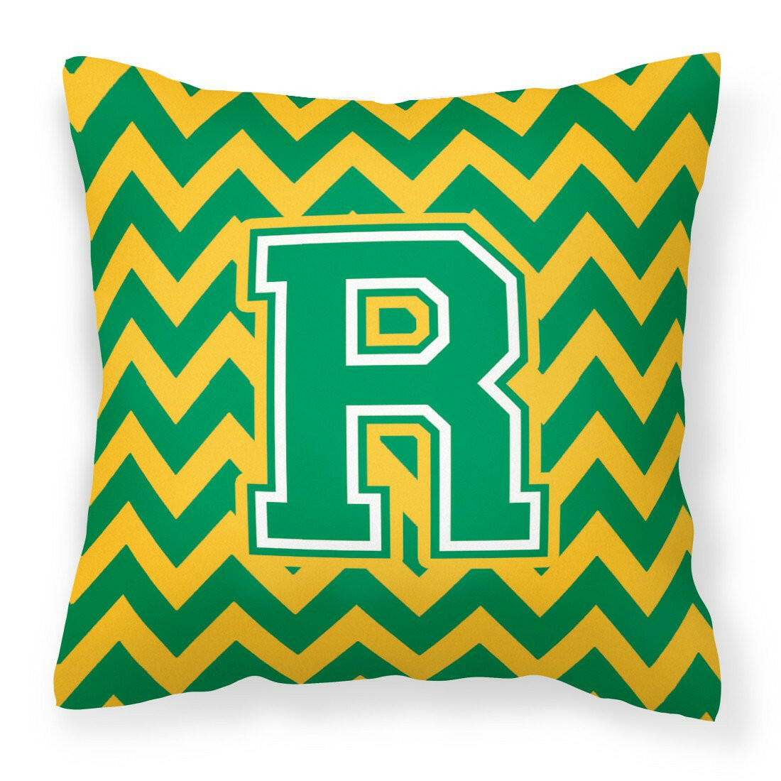 Letter R Chevron Green and Gold Fabric Decorative Pillow CJ1059-RPW1414 by Caroline's Treasures