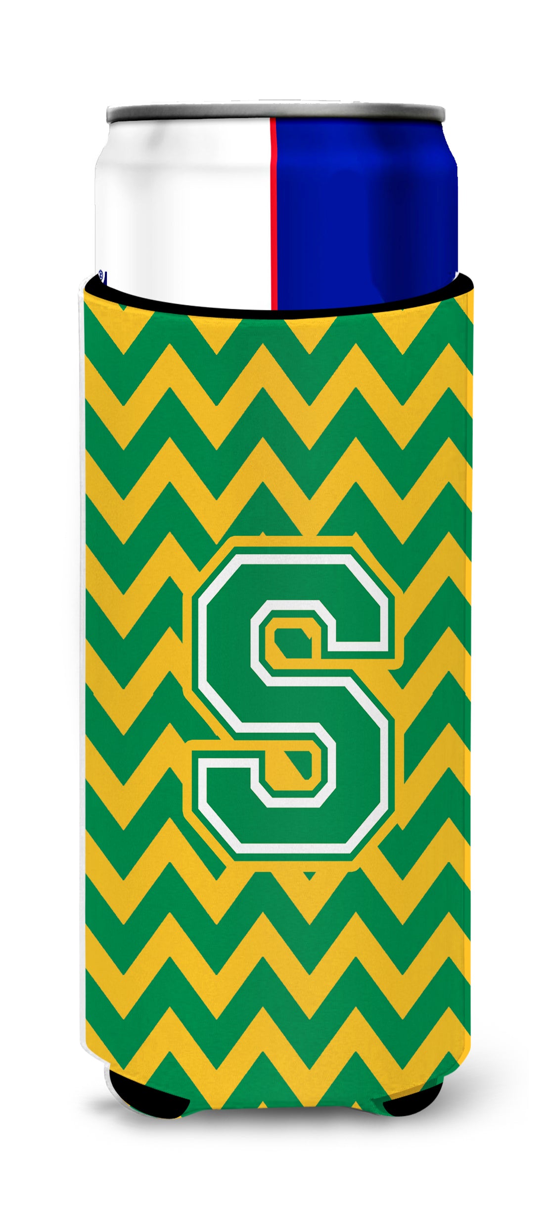 Letter S Chevron Green and Gold Ultra Beverage Insulators for slim cans CJ1059-SMUK.