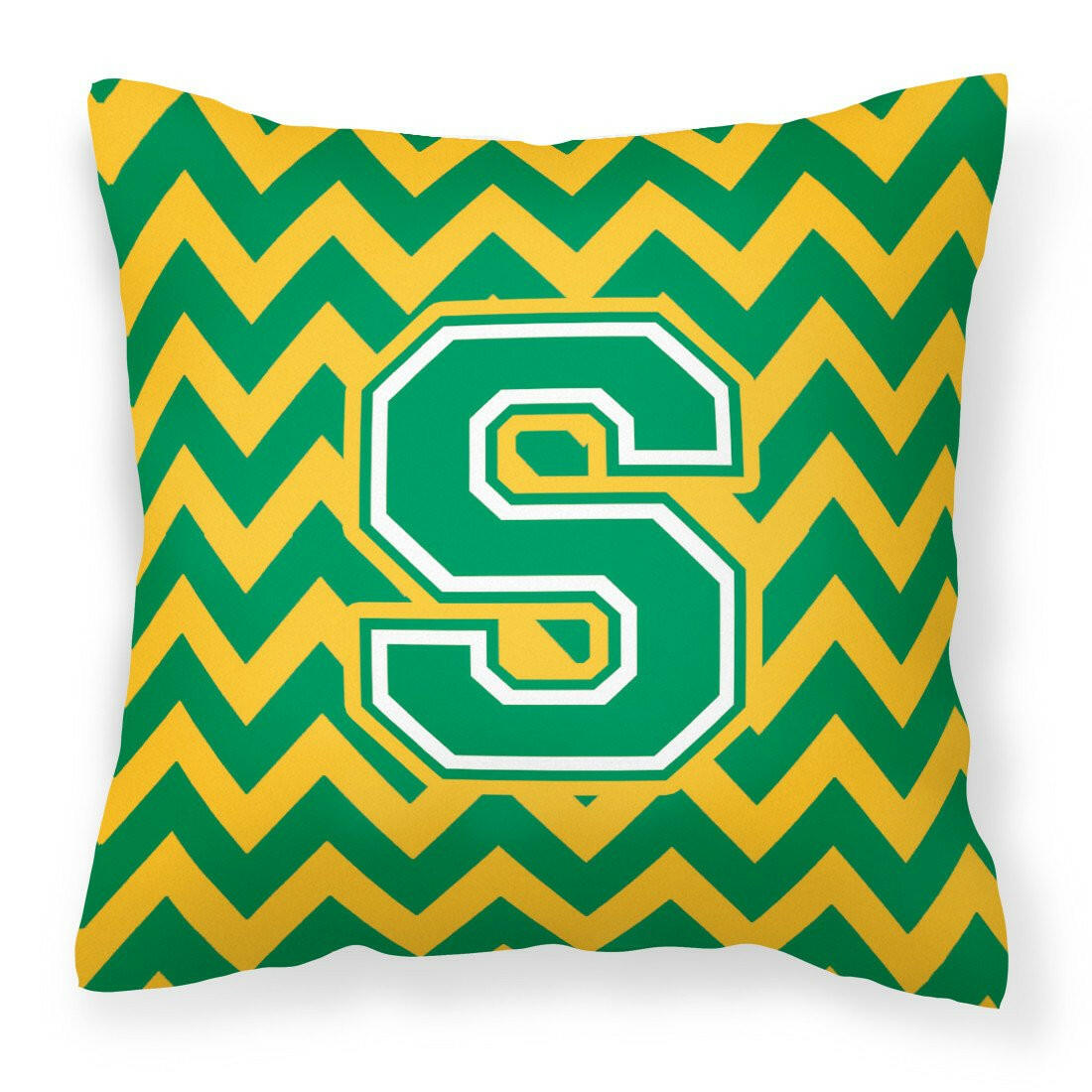 Letter S Chevron Green and Gold Fabric Decorative Pillow CJ1059-SPW1414 by Caroline's Treasures