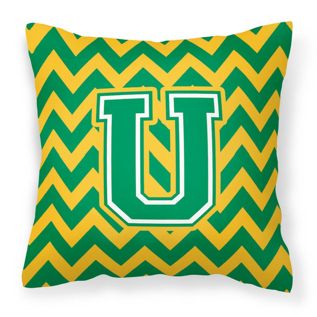 Letter U Chevron Green and Gold Fabric Decorative Pillow CJ1059-UPW1414 by Caroline's Treasures