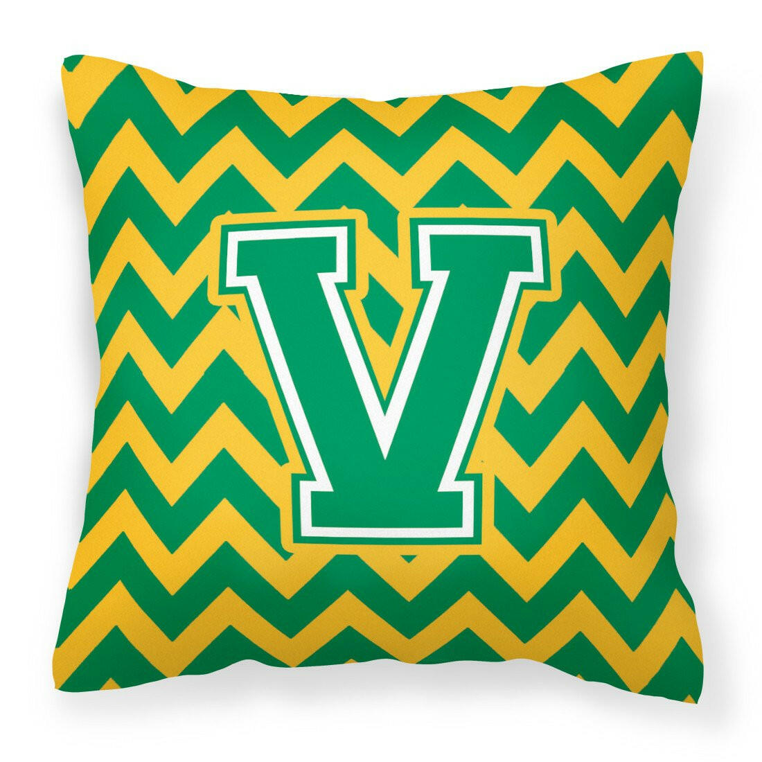 Letter V Chevron Green and Gold Fabric Decorative Pillow CJ1059-VPW1414 by Caroline&#39;s Treasures