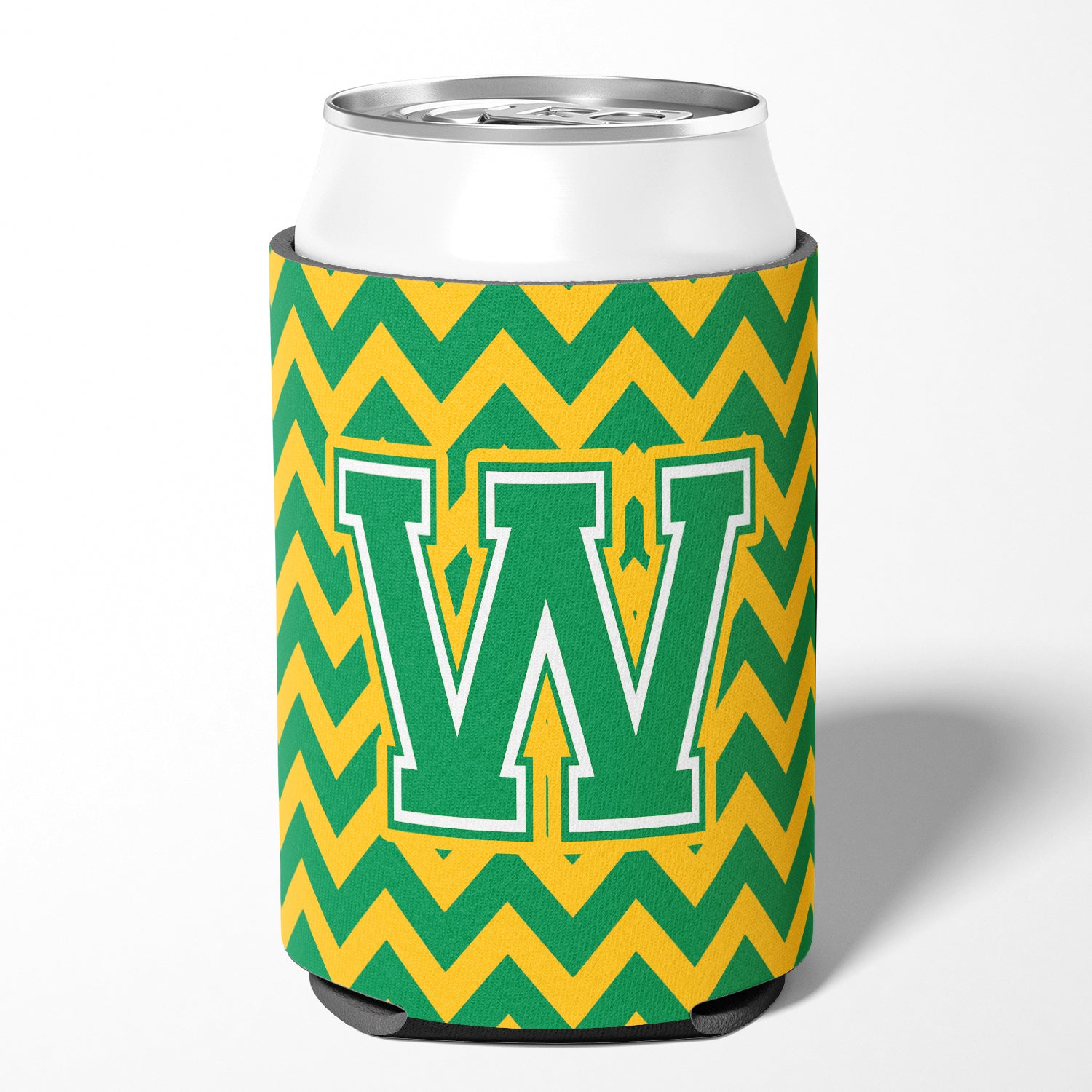 Letter W Chevron Green and Gold Can or Bottle Hugger CJ1059-WCC.