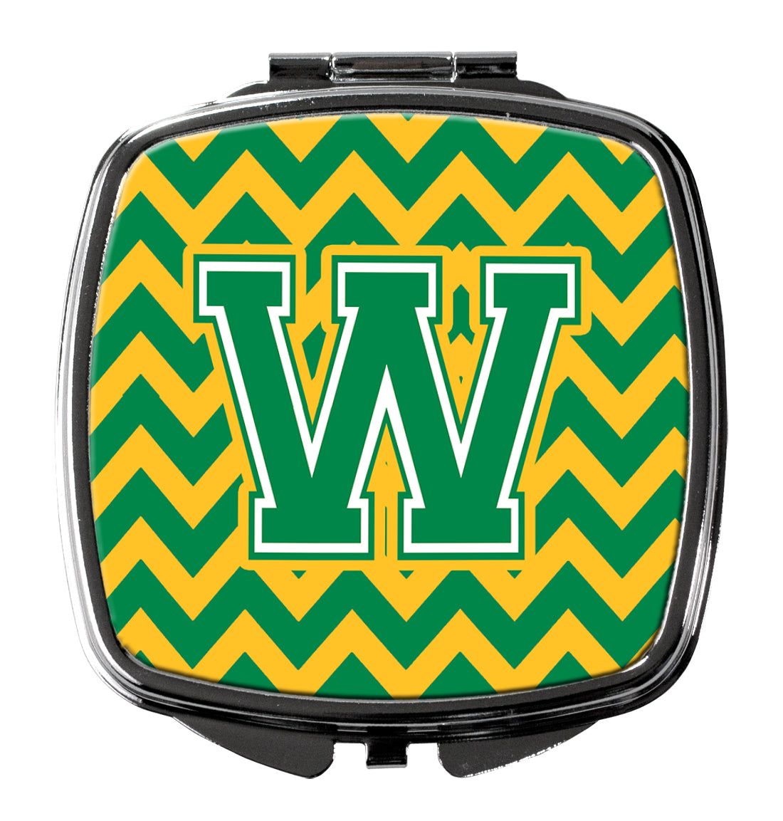 Letter W Chevron Green and Gold Compact Mirror CJ1059-WSCM  the-store.com.