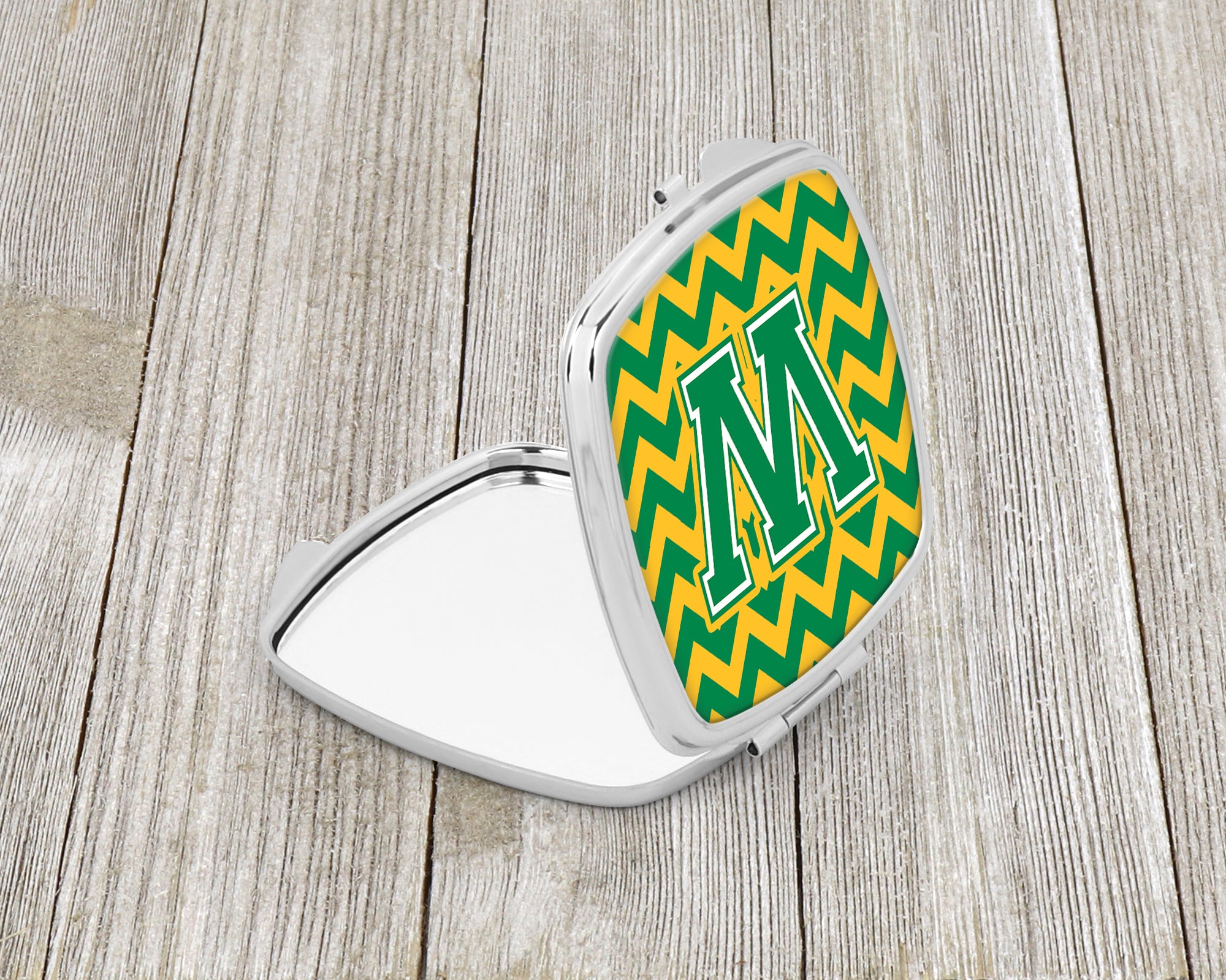 Letter W Chevron Green and Gold Compact Mirror CJ1059-WSCM  the-store.com.