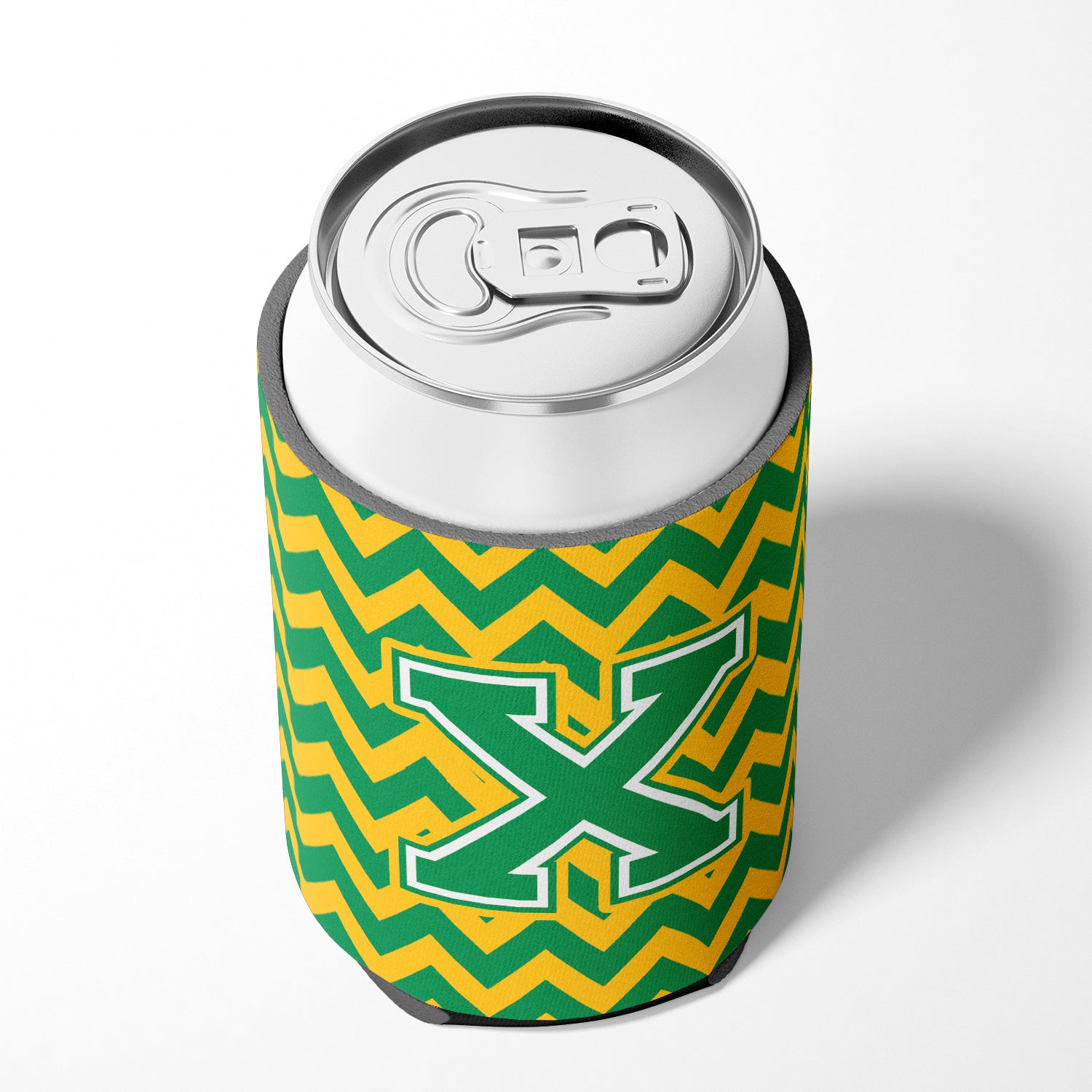 Letter X Chevron Green and Gold Can or Bottle Hugger CJ1059-XCC.