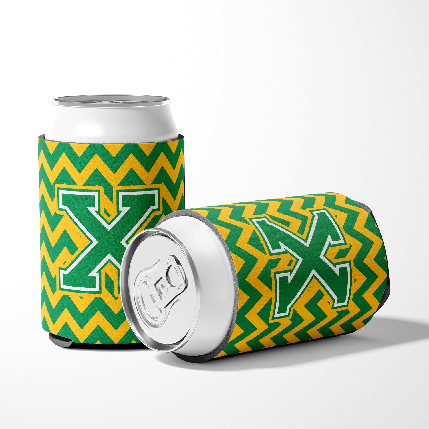 Letter X Chevron Green and Gold Can or Bottle Hugger CJ1059-XCC.