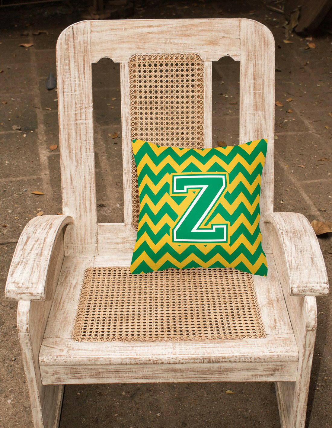 Letter Z Chevron Green and Gold Fabric Decorative Pillow CJ1059-ZPW1414 by Caroline's Treasures