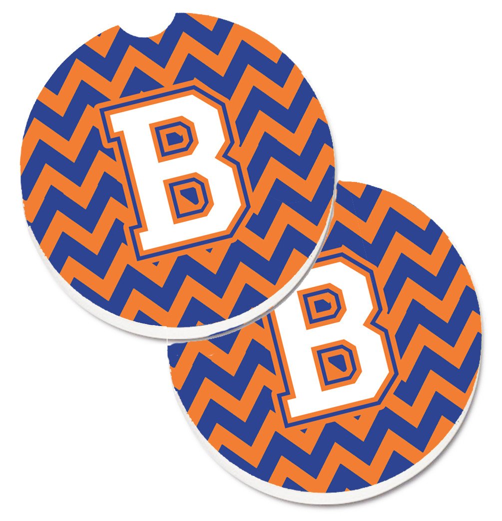 Letter B Chevron Blue and Orange #3 Set of 2 Cup Holder Car Coasters CJ1060-BCARC by Caroline's Treasures