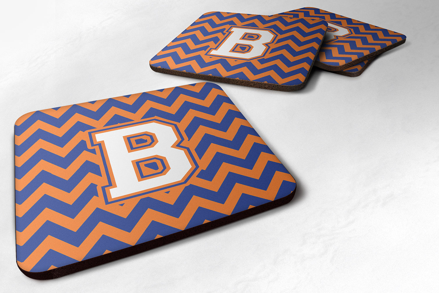 Letter B Chevron Blue and Orange #3 Foam Coaster Set of 4 CJ1060-BFC - the-store.com