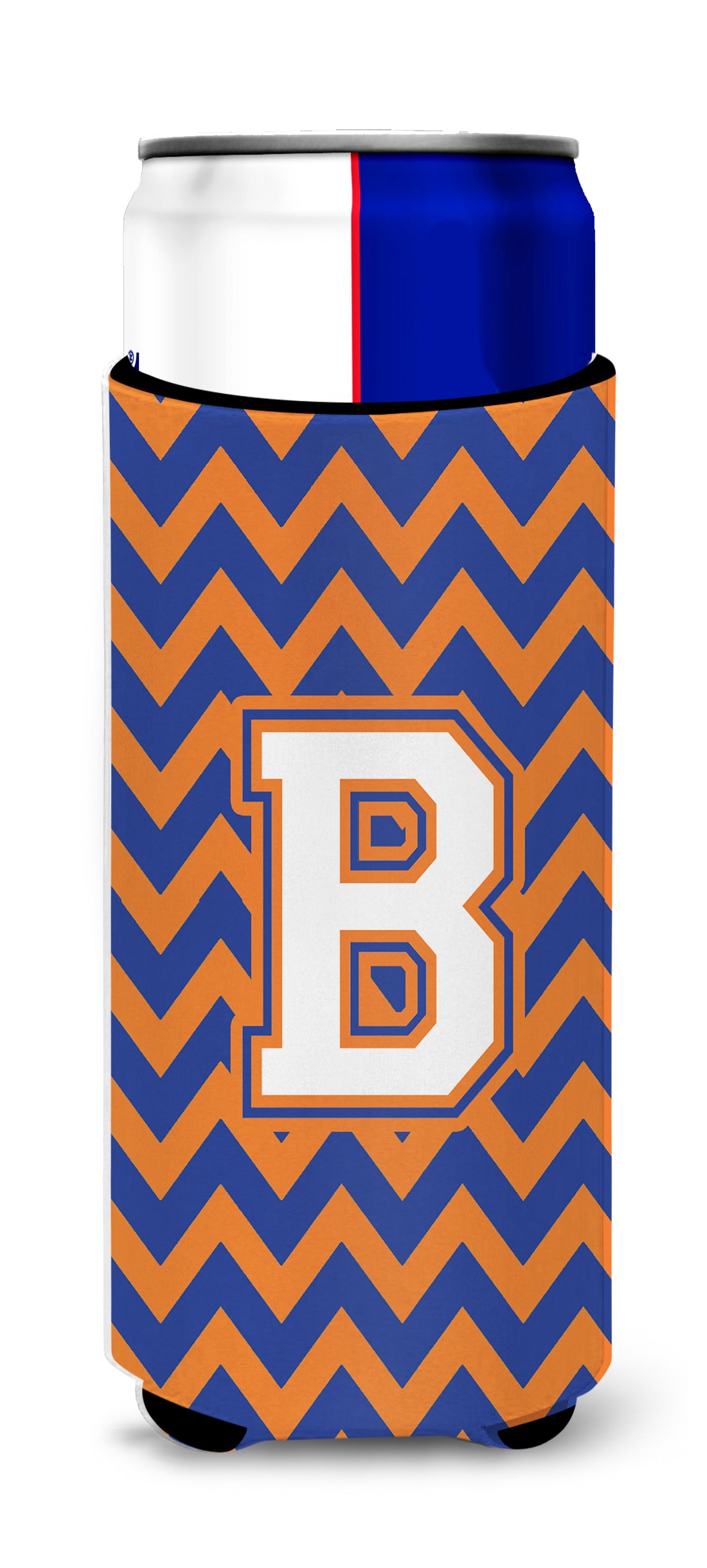 Letter B Chevron Blue and Orange Ultra Beverage Insulators for slim cans CJ1060-BMUK.