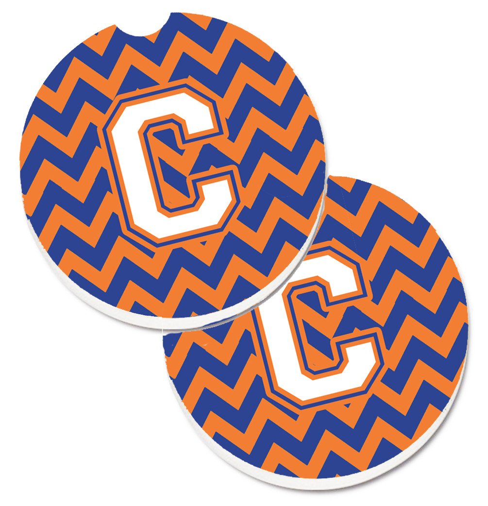 Letter C Chevron Blue and Orange #3 Set of 2 Cup Holder Car Coasters CJ1060-CCARC by Caroline's Treasures