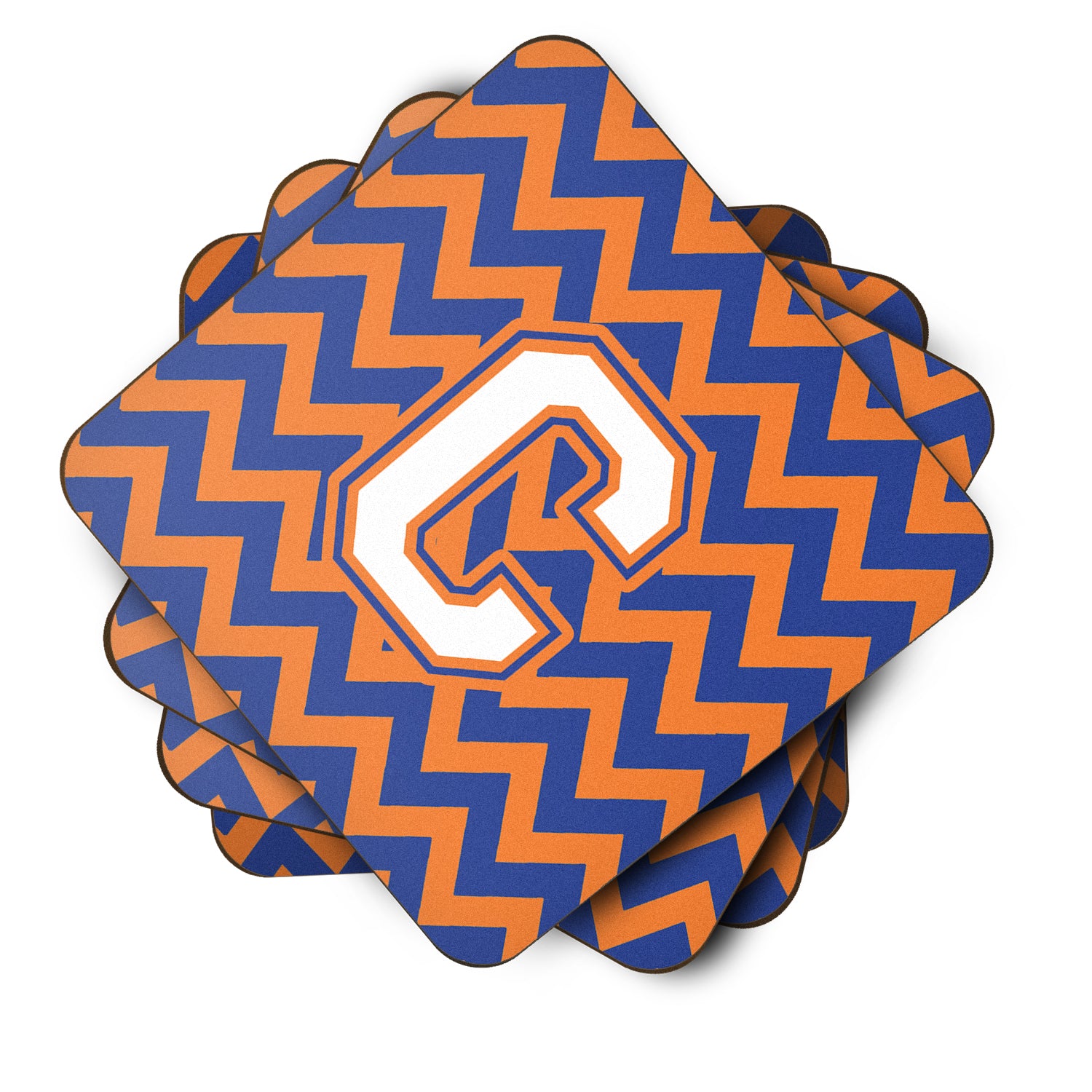 Letter C Chevron Blue and Orange #3 Foam Coaster Set of 4 CJ1060-CFC - the-store.com