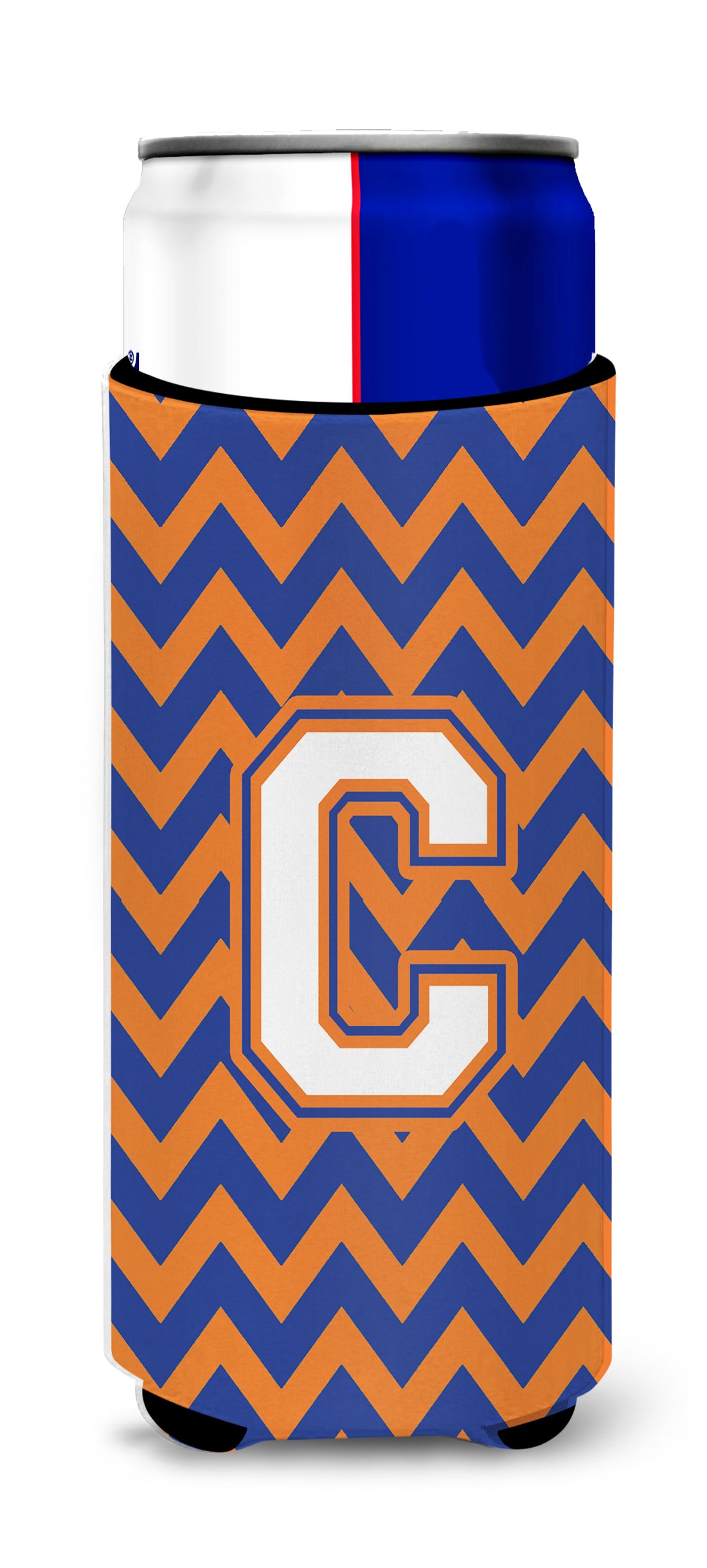 Letter C Chevron Blue and Orange Ultra Beverage Insulators for slim cans CJ1060-CMUK.