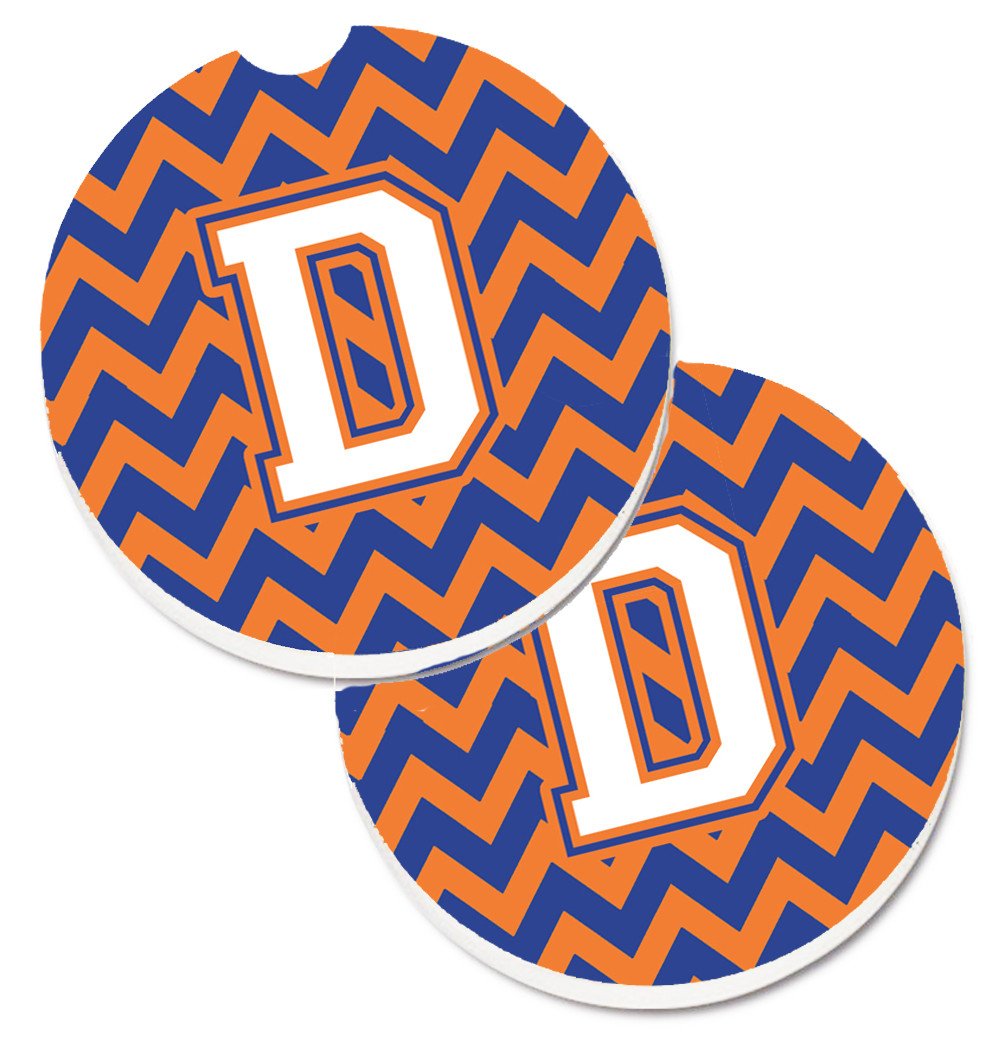 Letter D Chevron Blue and Orange #3 Set of 2 Cup Holder Car Coasters CJ1060-DCARC by Caroline's Treasures