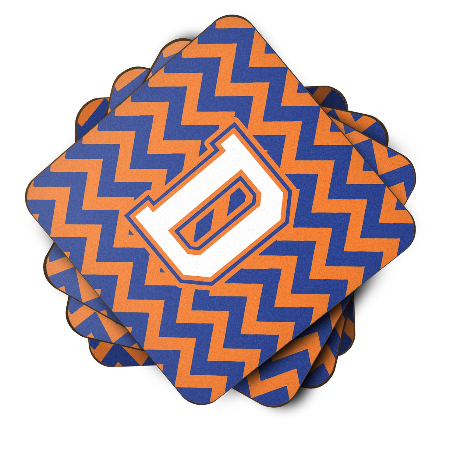 Letter D Chevron Blue and Orange #3 Foam Coaster Set of 4 CJ1060-DFC - the-store.com