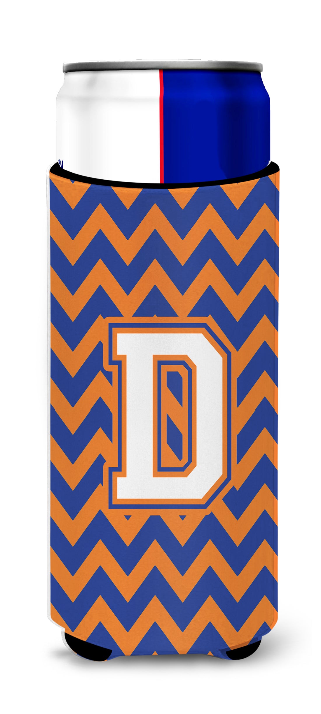 Letter D Chevron Blue and Orange Ultra Beverage Insulators for slim cans CJ1060-DMUK.