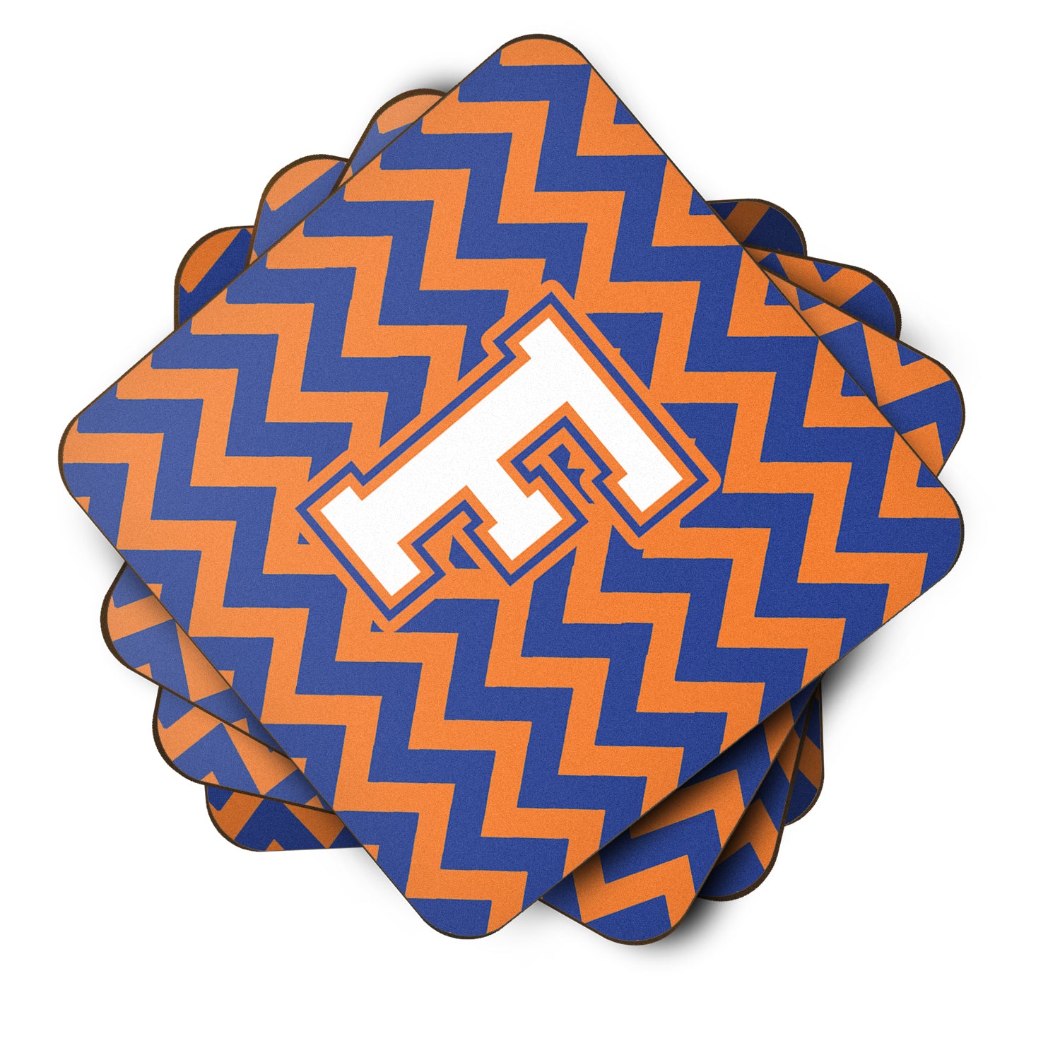 Letter F Chevron Blue and Orange #3 Foam Coaster Set of 4 CJ1060-FFC - the-store.com