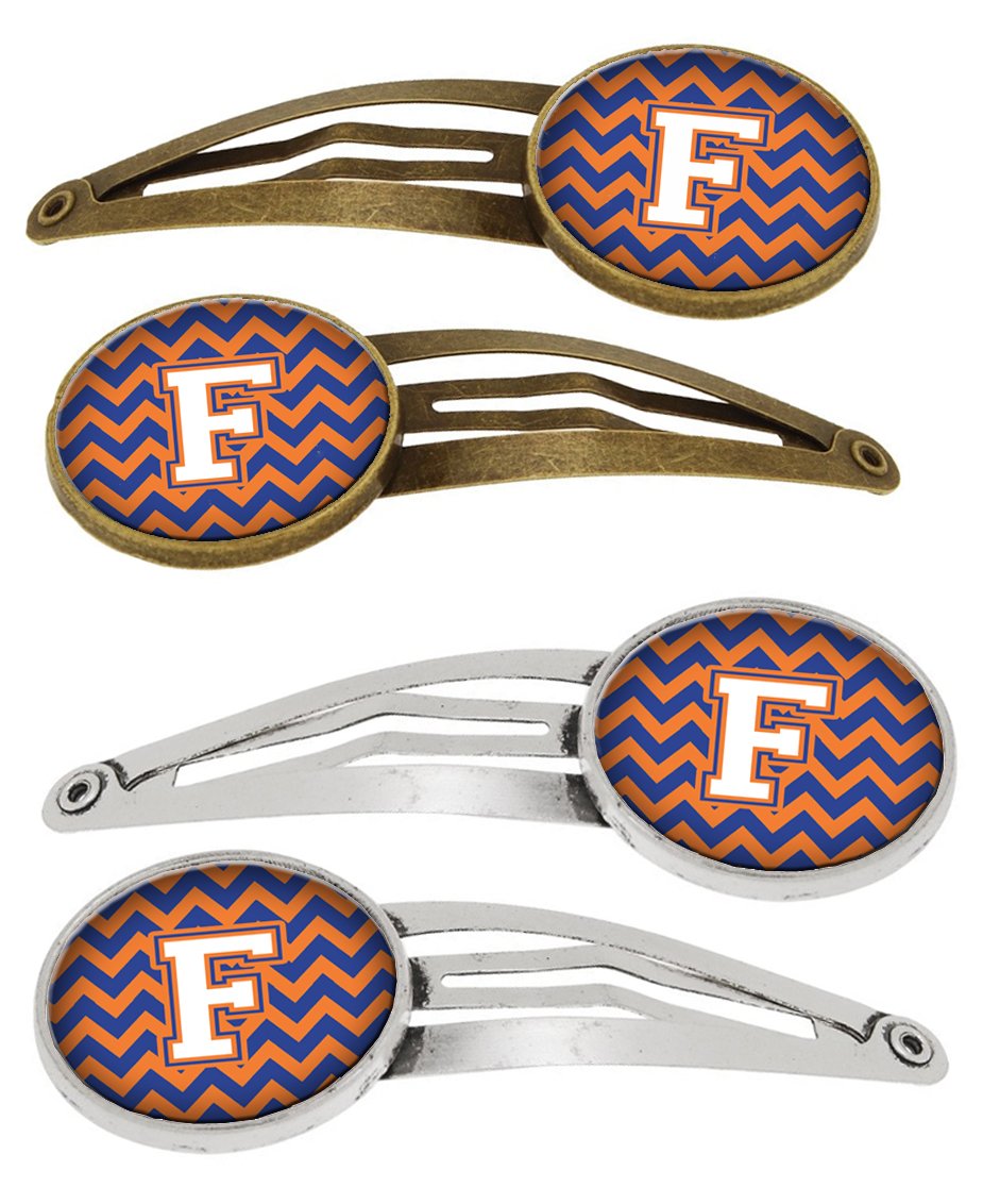 Letter F Chevron Blue and Orange #3 Set of 4 Barrettes Hair Clips CJ1060-FHCS4 by Caroline&#39;s Treasures