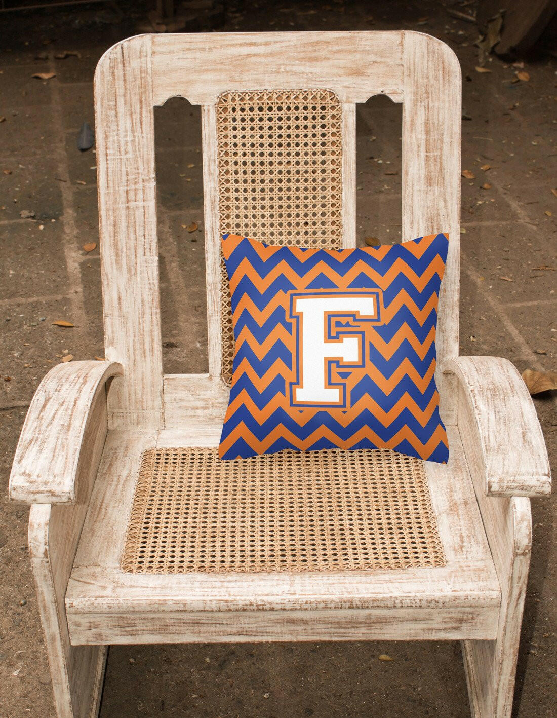 Letter F Chevron Blue and Orange #3 Fabric Decorative Pillow CJ1060-FPW1414 by Caroline's Treasures