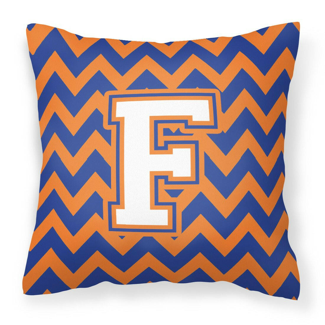 Letter F Chevron Blue and Orange #3 Fabric Decorative Pillow CJ1060-FPW1414 by Caroline's Treasures