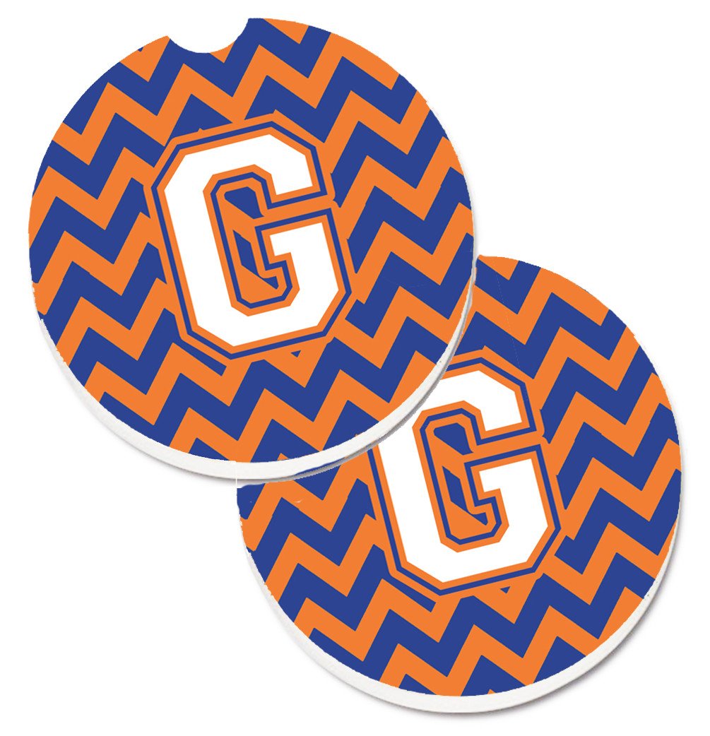 Letter G Chevron Blue and Orange #3 Set of 2 Cup Holder Car Coasters CJ1060-GCARC by Caroline's Treasures