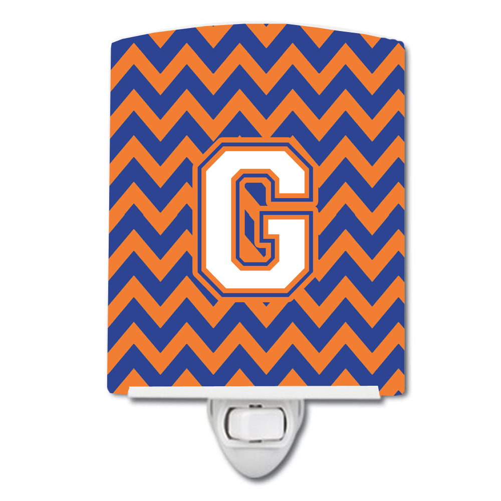 Letter G Chevron Blue and Orange #3 Ceramic Night Light CJ1060-GCNL - the-store.com