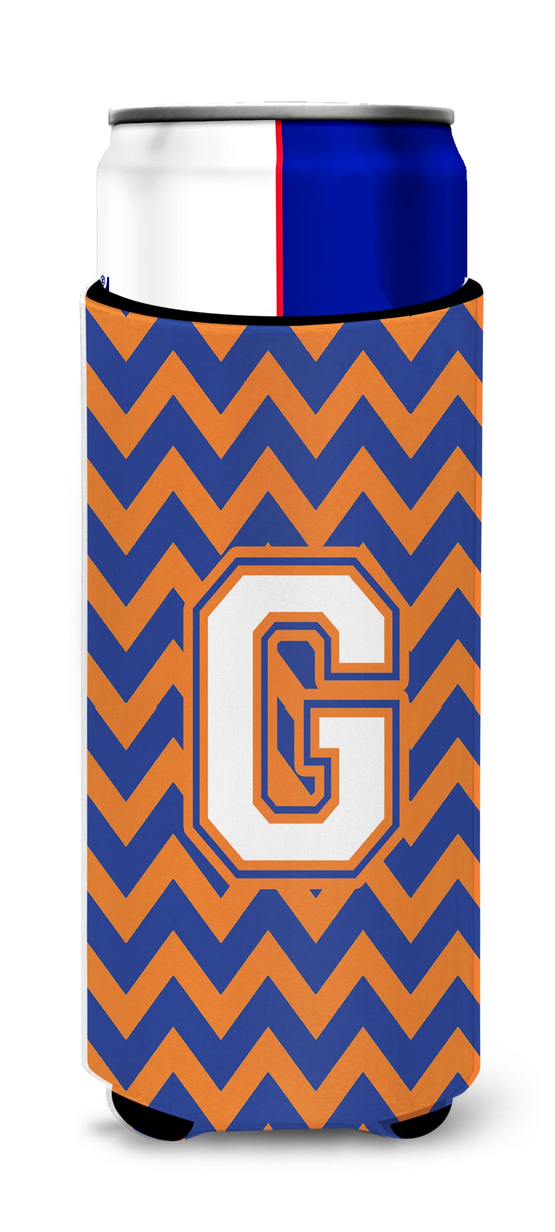 Letter G Chevron Blue and Orange Ultra Beverage Insulators for slim cans CJ1060-GMUK.